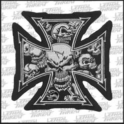 LETHAL THREAT PATCH IRON CROSS SKULL LG